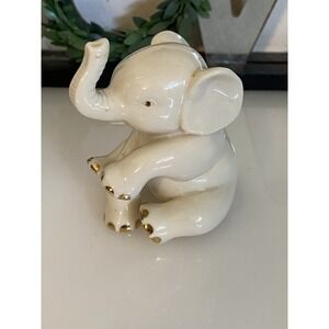 Lenox Elephant Porcelain Figurine Trunk Up Ivory & 24k‎ Gold Hand Painted 3" EUC